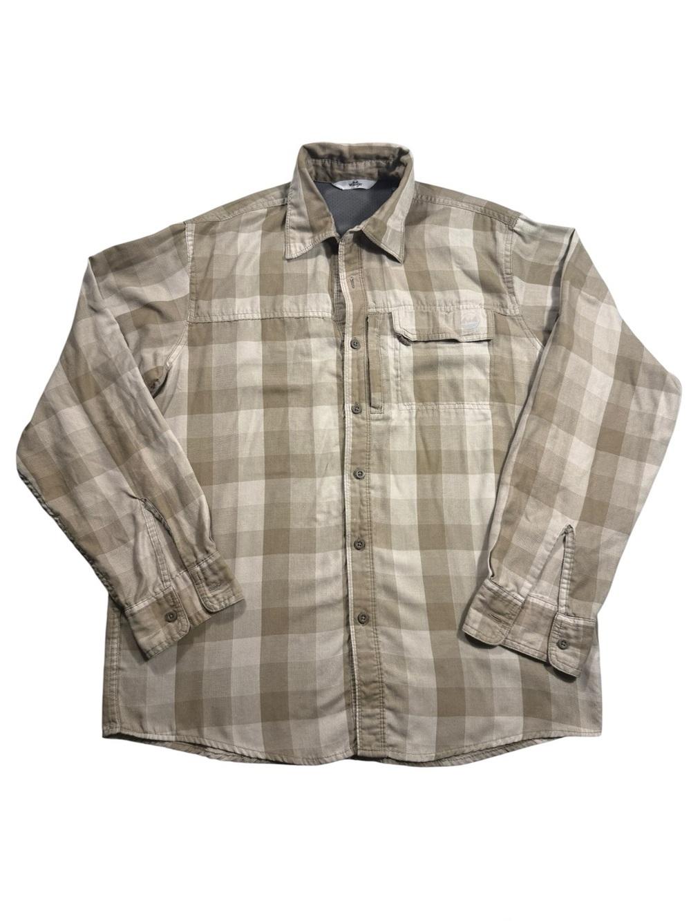Wrangler Men’s Medium Western Beige Cream Plaid Long Sleeve Button-Down Shirt
